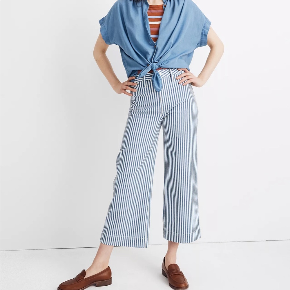 MADEWELL- Emmett Wide-Leg Crop Pants Herringbone Railroad Stripe